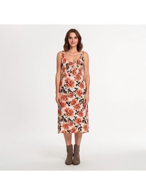 Old Navy modern colorful, crimson floral mid sundress size large
